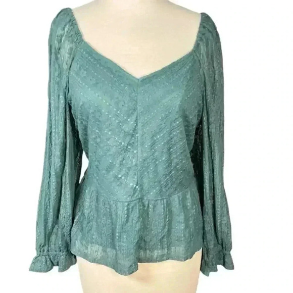 LC Lauren Conrad Puff Sleeve Lace Peplum Blouse NWOT Size XXL Huxley Blue - Picture 1 of 14